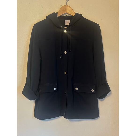 Chico's Zenergy Polished Hoodie Jacket Woman's Size 1 Navy Blue - Picture 1 of 4